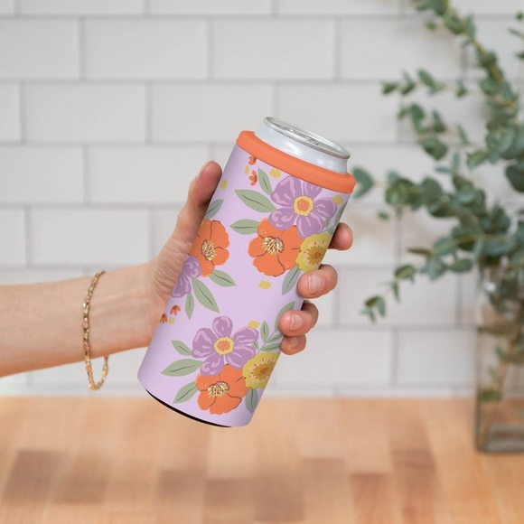 NWT OCS Designs Stainless Steel Slim Can Cooler Pretty Petals - Picture 6 of 11